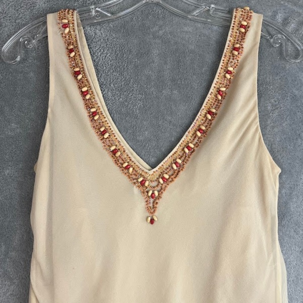 Vintage Y2K Cache 100% Silk Tank Top Womens M Beaded Boho Fairy Basics Delicate - Picture 8 of 14